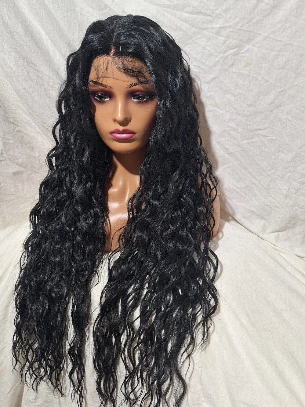 Luxury Long Wavy Lace Front Wig  Human Hair Blend.